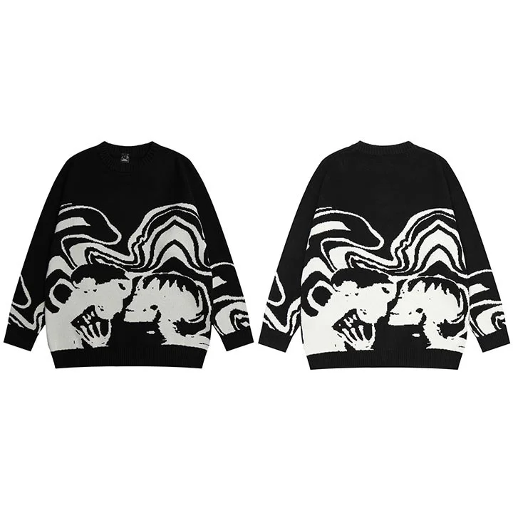 Gothic Dark Style Skull Jacquard Losse Knitted Sweaters