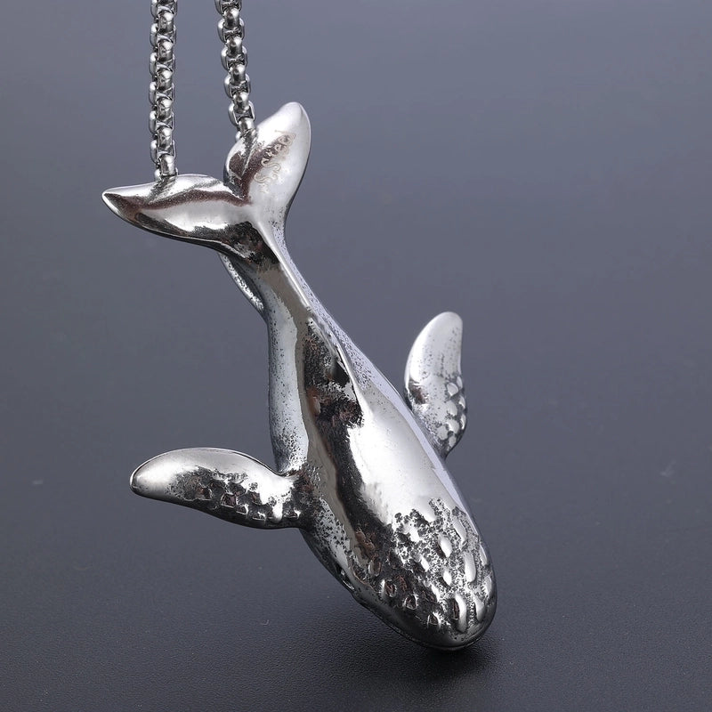 Retro Punk Whale 304 Stainless Steel Plating Carving Men's