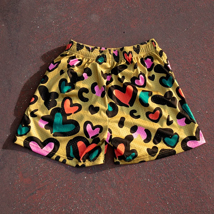 Loveciss®/ Leopard Love Print Casual Street Mesh Shorts