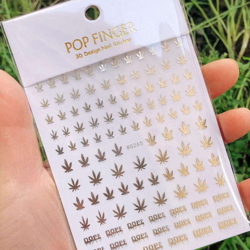 10 Color Luminous Fashion 3D Color Nail Art Stickers Manicure Leaf Weed Design Applique Decoration 8.0 * 10.3CM