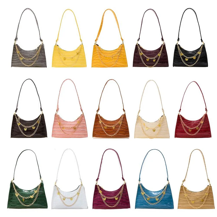 Retro Women Chain Alligator Pattern PU Shoulder Bag Solid Color Handbags-Annaletters