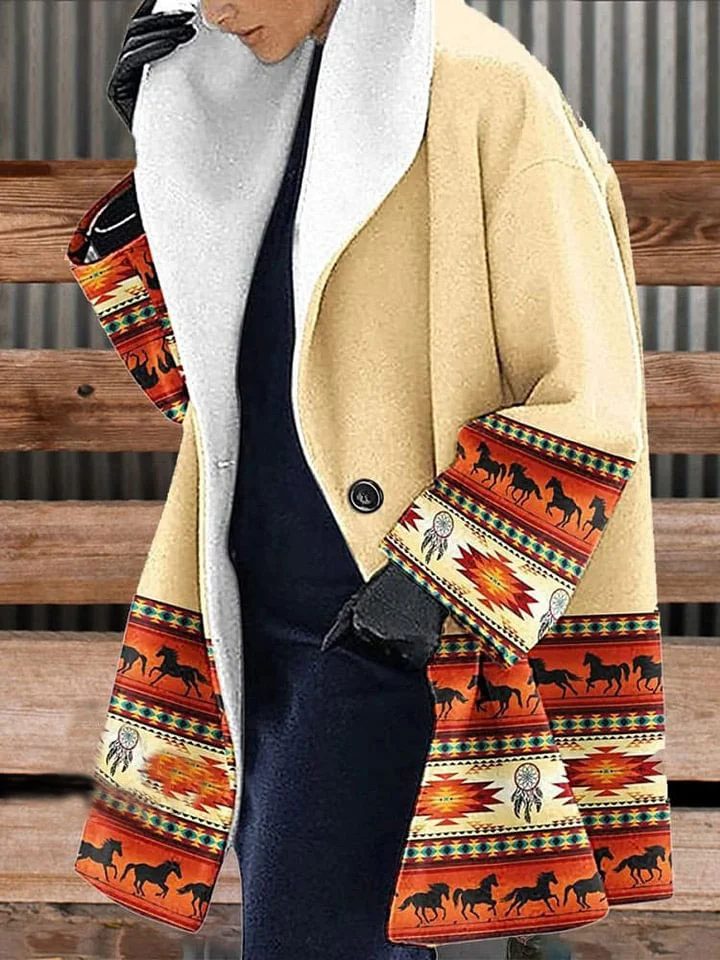 Women's Western Retro Print Long Sleeve Coat
