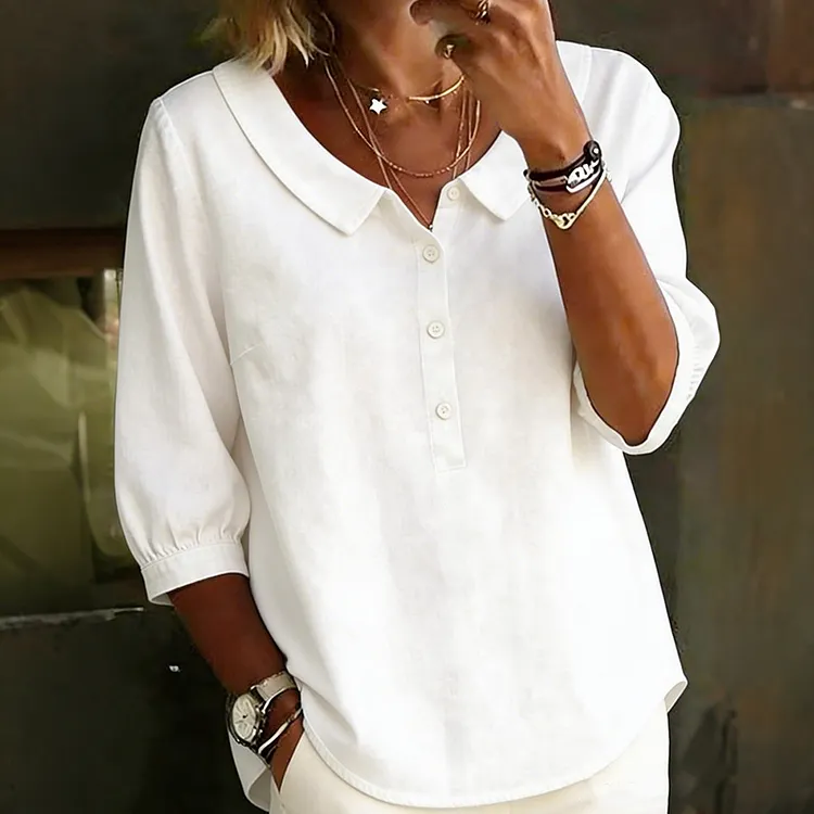 Women's Vintage Solid Color Button-down Linen Shirt