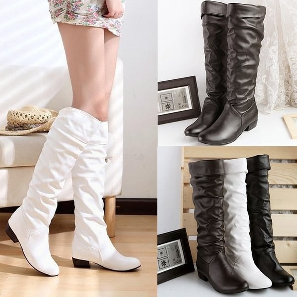 Fashion Mid-Calf Women Leather Boots Black White Brown Flat Heels Half Boots Autumn Winter Shoes - Shop Trendy Women's Clothing | LoverChic