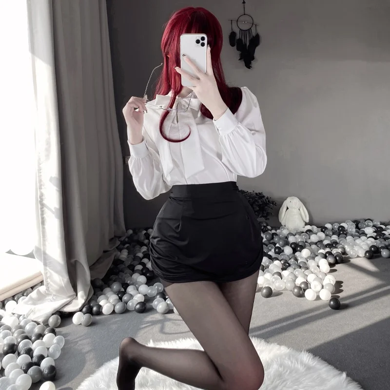 Billionm OJBK Sexy Lingerie Secretary Outfit Uniform School Teacher Exotic Cosplay Costumes Office Lady Long Sleeve Top With Mini Skirt