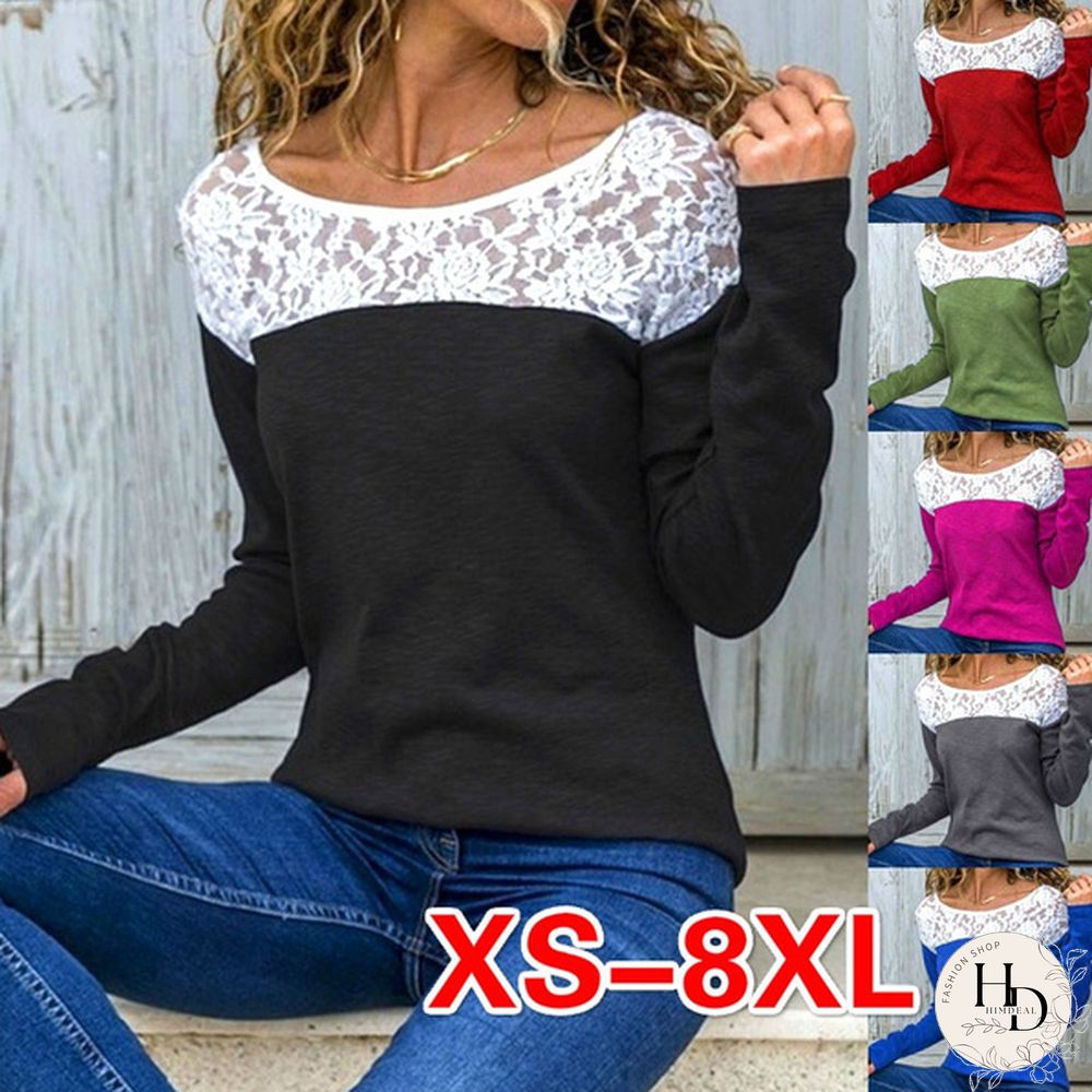 XS-8XL Autumn and Winter Tops Plus Size Fashion Clothes Womens Long Sleeve T-shirts O-neck