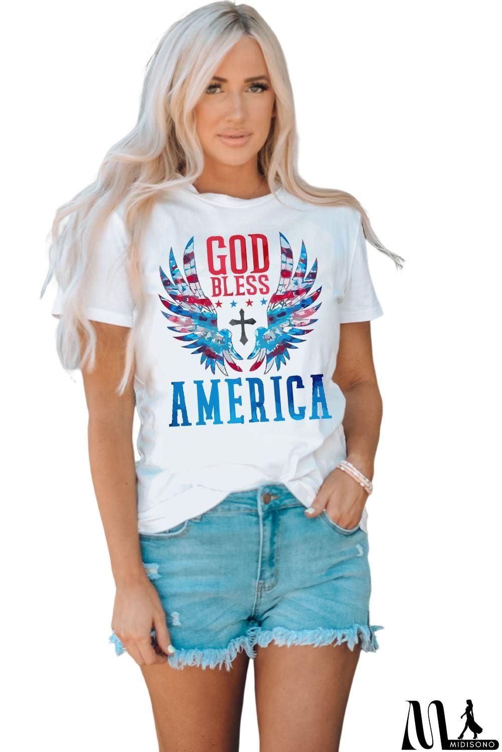 MidiSono - GOD BLESS AMERICA Cuffed Tee Shirt