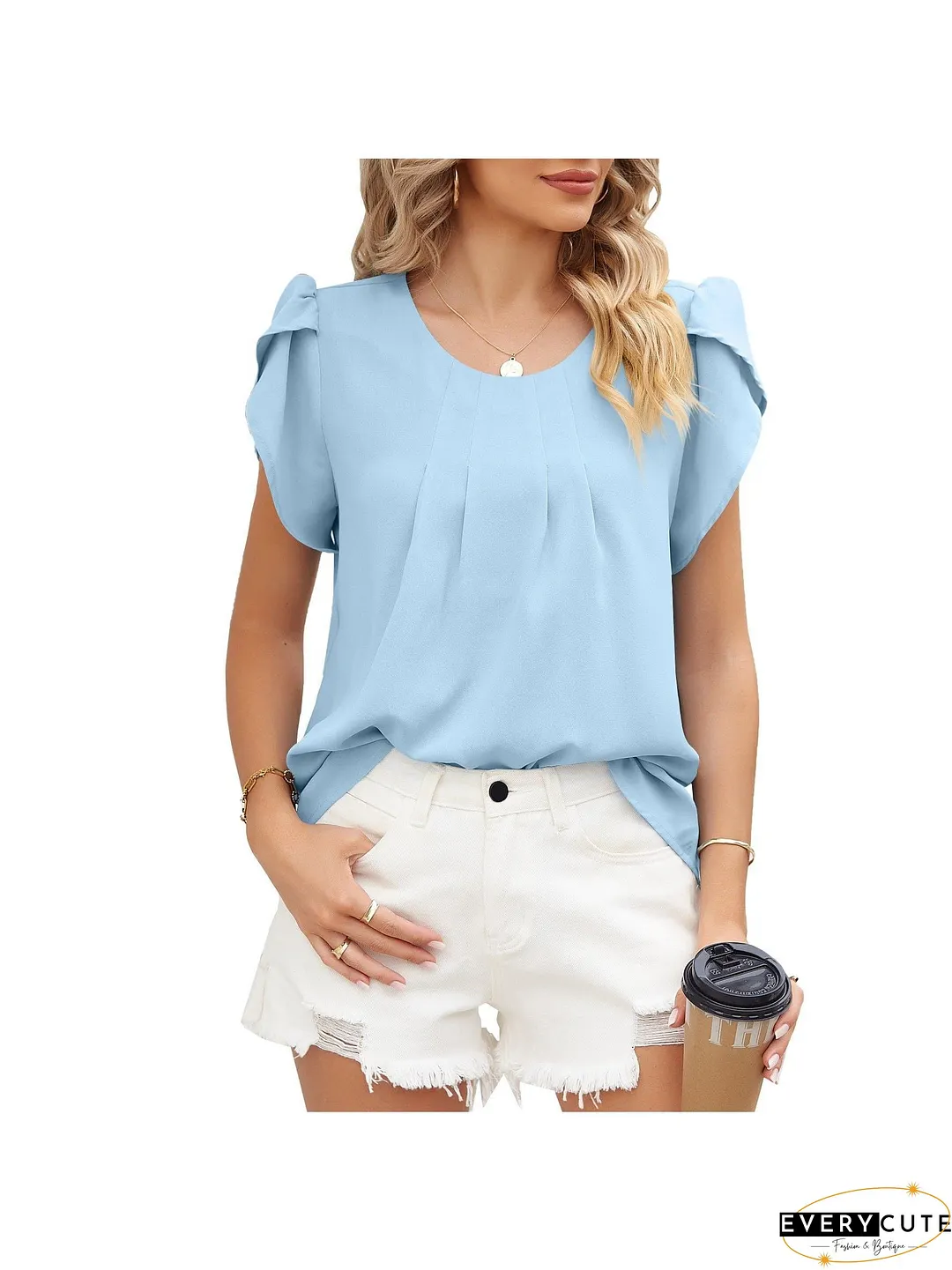 Loose-Fitting Short Sleeve Mock Neck Top
