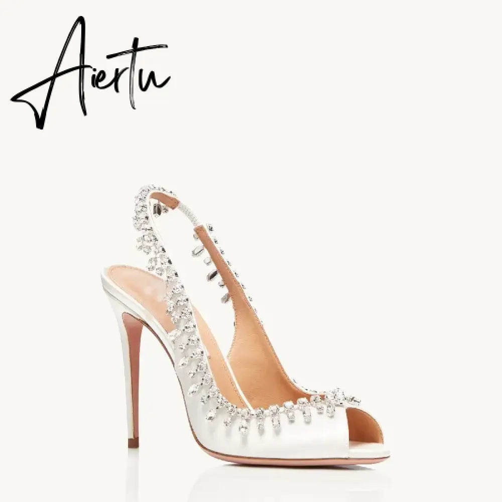 Wedding Crystal Women Pumps Transparent Sexy Ankle Strap Rhinestones Tassel Pendant High Heels Fashion Summer Party Prom Shoes Aiertu