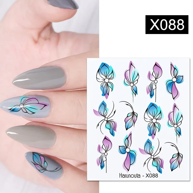 Harunouta Geometry Line Stripe Nail Sticker Floral Butterfly Design Water Decals Slider Wraps Decoration Nail Art Accessories