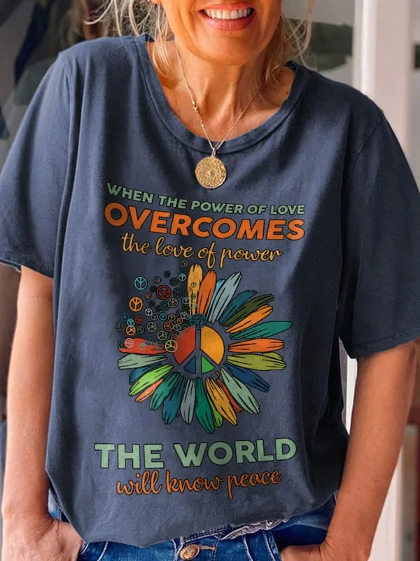 Hippie Print Loose Short Sleeve T-Shirt
