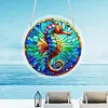 (25cm)DIY Acrylic Jigsaw Puzzle Window Hanging with Hanging Chain DIY Stained Glass Decoration Round Window Puzzle Decor for DIY Craft Project (Stained Glass Seahorse)