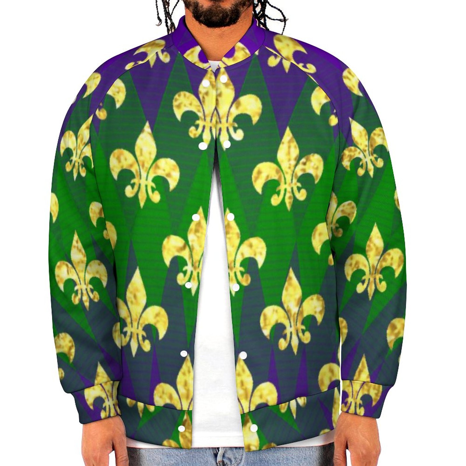 Spring and Fall Mardi Gras Style Colorful Mens Baseball Jacket Guys Graphic Print Varsity Streetwear Coats 2XS-6XL