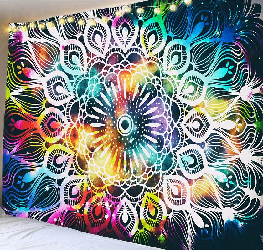 India Mandala Tapestry Wall Hanging Boho Decor Wall Cloth Tapestries Psychedelic Hippie Night Moon Tapestry Mandala Wall Carpet