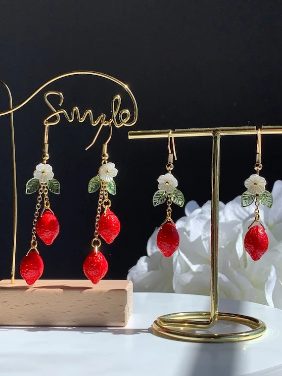 Red Lemon Earrings Fruit Earrings