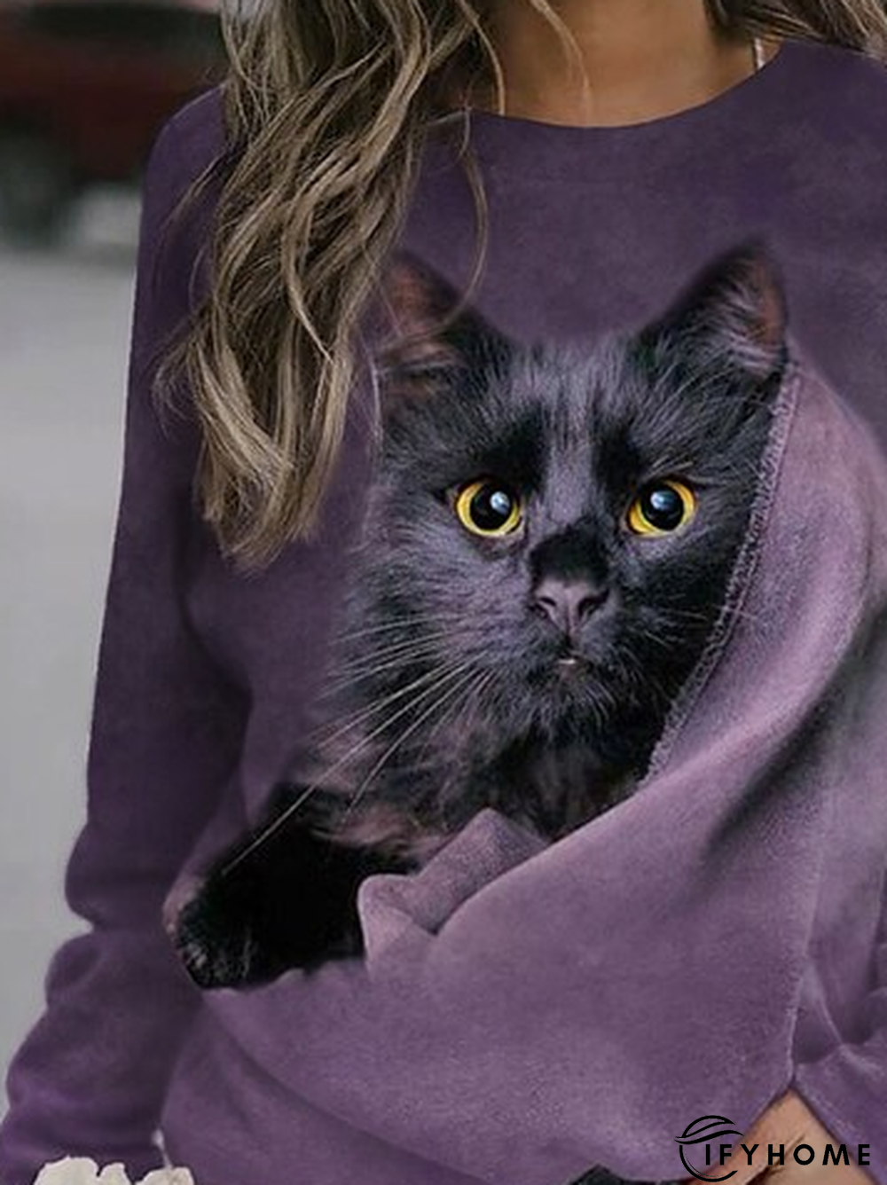 Cat Crew Neck Raglan Sleeve Casual Sweatshirt | IFYHOME