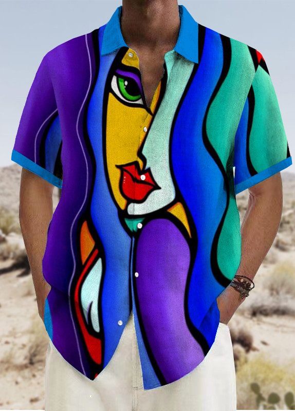 Mens Art Print Casual Breathable Short Sleeve Shirt a686