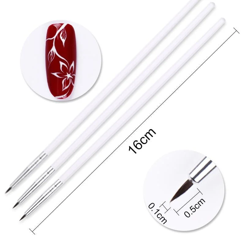 3Pcs/Set Gold Nail Art Brush Painting Drawing Pen Tips Manicuring French Stripe Liner Acrylic Gel UV Polish Brushes Nail Tool-Nail Inspo