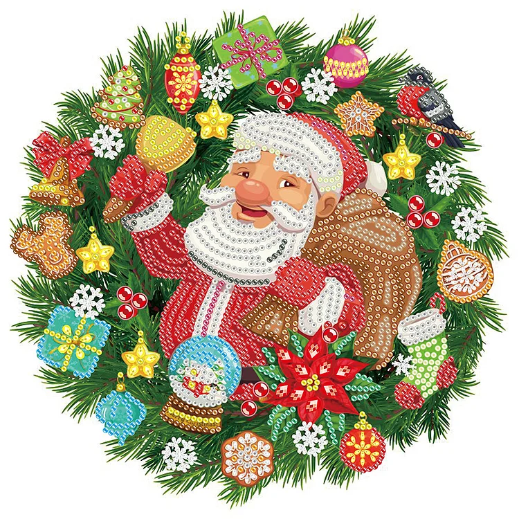 Partial Special-Shaped Diamond Painting - Christmas Wreath Santa And Stitch 30*30CM