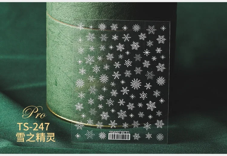 5D Christmas SnowFlake Snowman Nails Art Sticker Pro Frosted Thin Transparent Embossed New Year Nail Art Design Nail Stickers-Nail Inspo