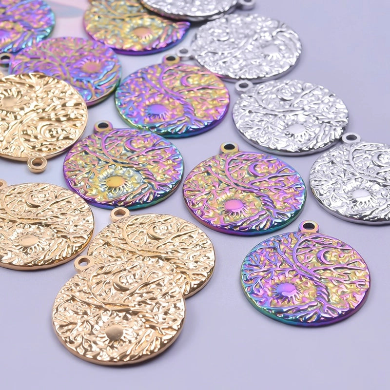 3 Pieces 304 Stainless Steel Round Pendant