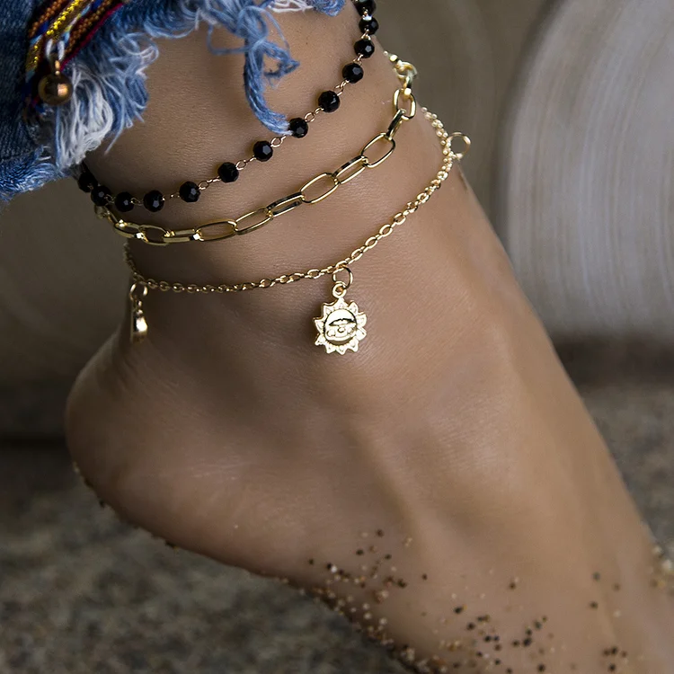 3 PCS Bracelet de cheville bohème pendentif Soleil Jessemade FR