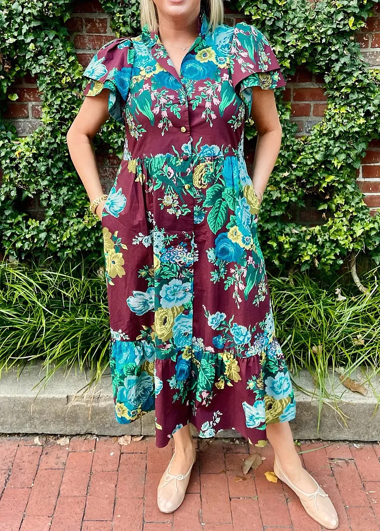 Oxblood Verdant Floral Alice Dress
