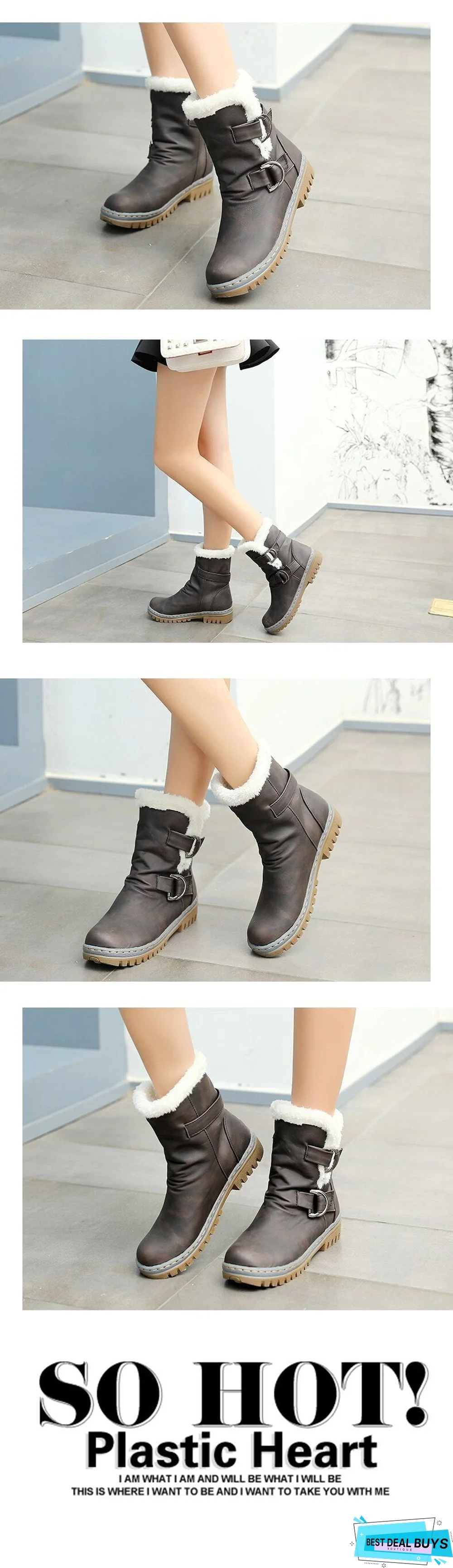 Women Leather Warm mid-calf Plush Fur Velvet Boots Booties Snow Shoes