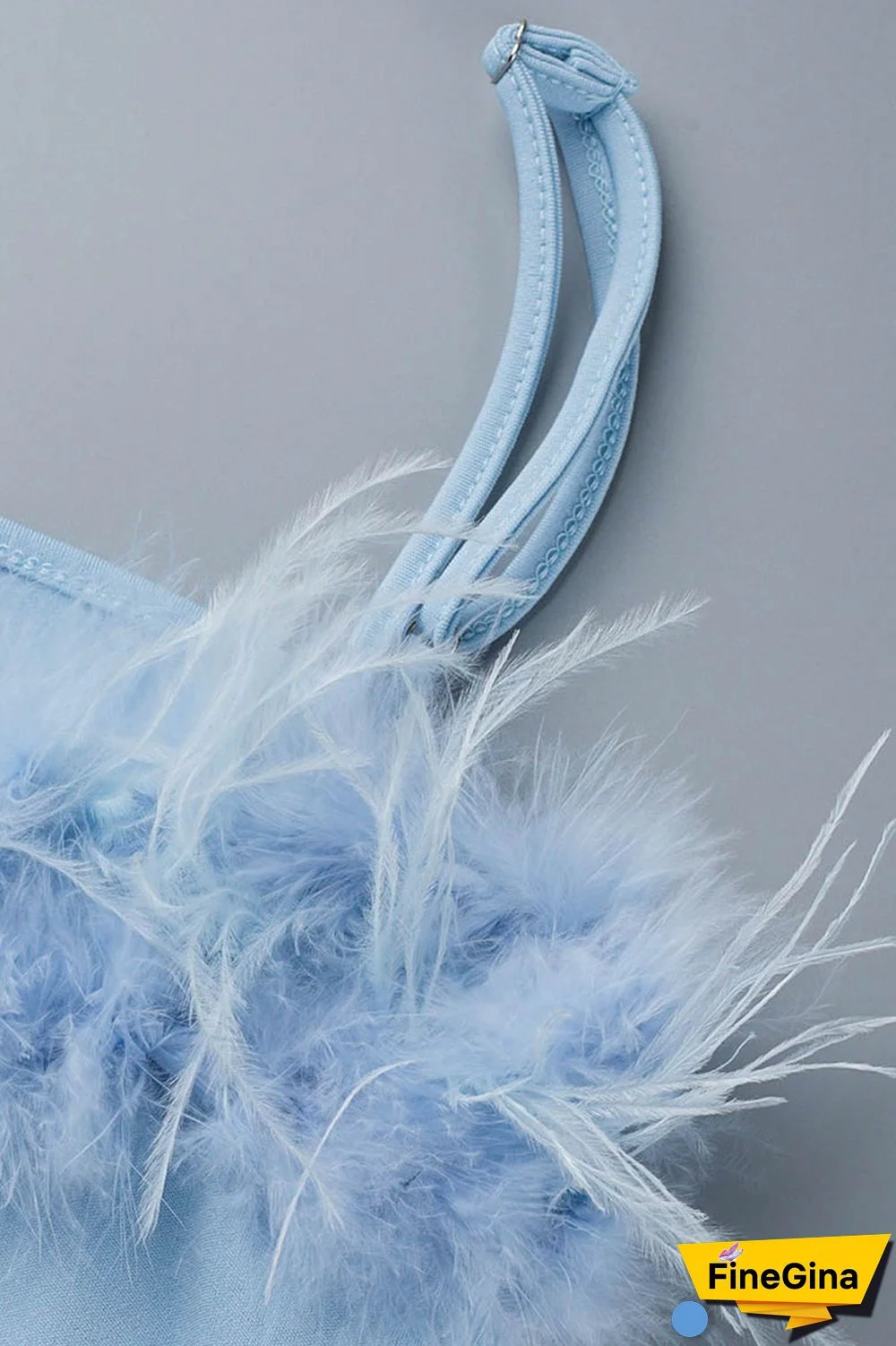 Blue Sexy Solid Patchwork Feathers Backless Slit Spaghetti Strap Long Dress