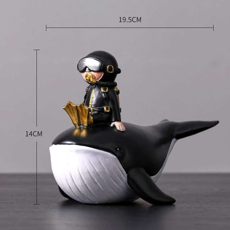 Nordic Style Whale Girl Statue Resin Figurines For Interior Home Decoration Modern Living Room Office Aesthetic Room Decor Gift