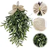 24 Inch Artificial Olive Branch Wreath Teardrop Swag Faux Greenery Hanging Pendant for Front Door Wedding Arch Window & Wall Decor
