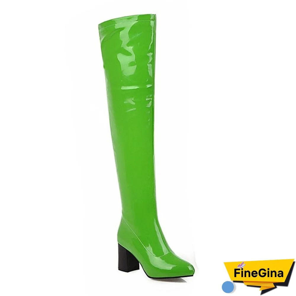 Women Patent Leather Thigh Boot Over Knee High Boots Pointed Toe Shoes Fashion Winter Spring Autumn Shoe