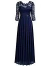 Medium-long Sleeve Chiffon Dress Round Neck Stitching Lace Dress Evening Dress Black Dresses