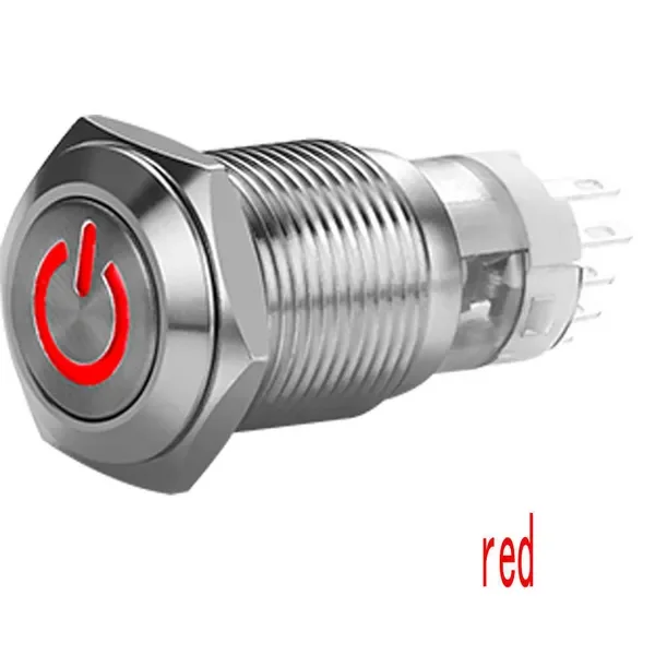New 1 Pcs Red Yellow Blue Green and White 12V with LED Light Self Locking Reset Waterproof Metal Button Switch Interior