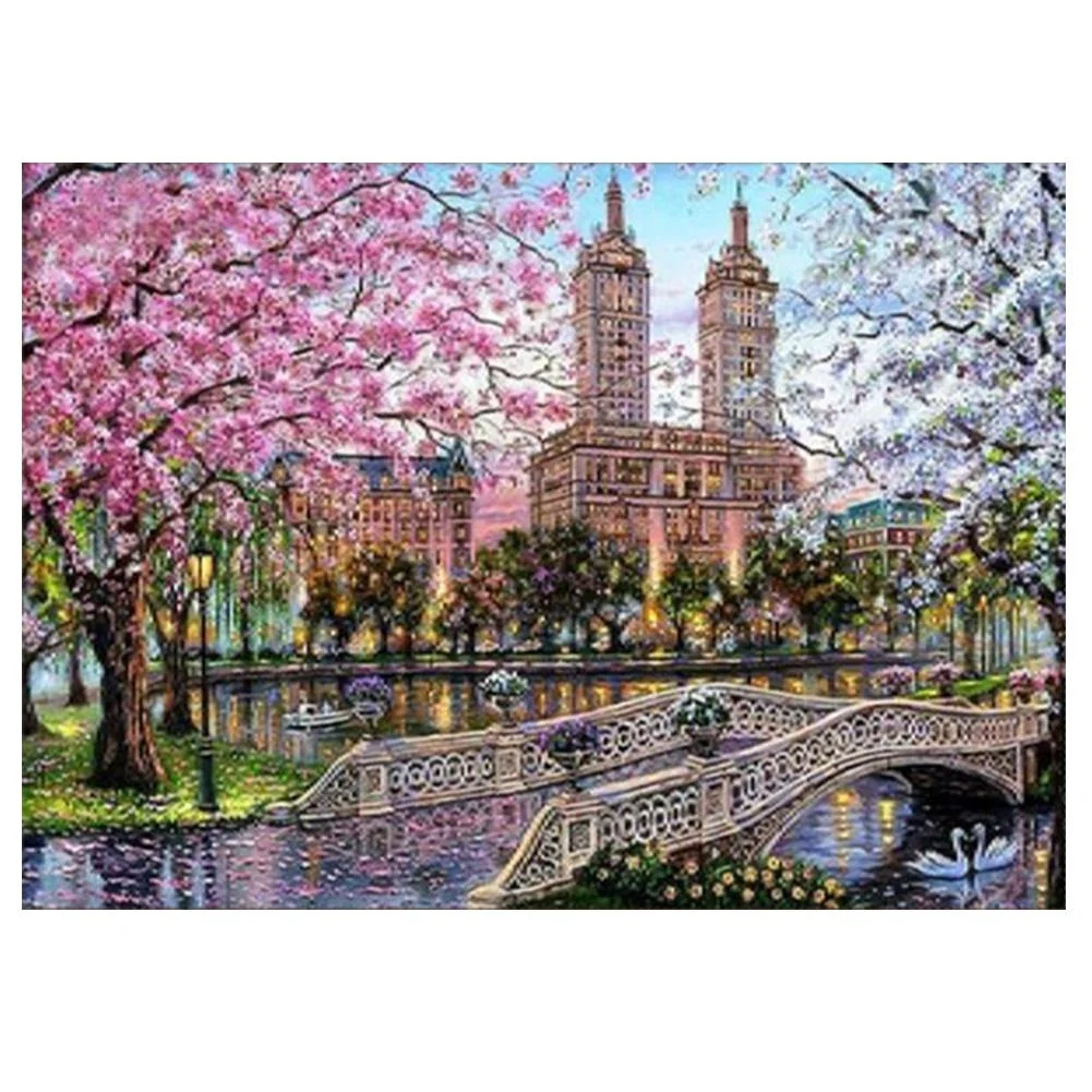 Full Round Diamond Painting Cherry Blossoms Street Landscape (40*30cm)