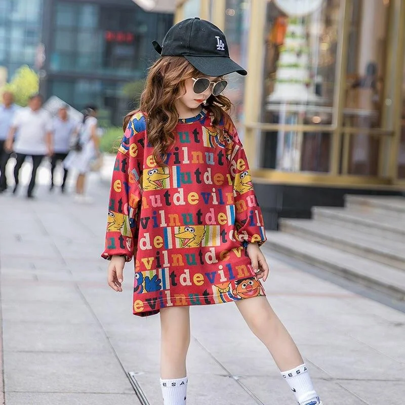 2021 New Girl's Long T-shirt Spring 3-13 Years Old Children's Casual Clothing O-Neck Long Sleeve Cartoon Pattern Kids Clothes