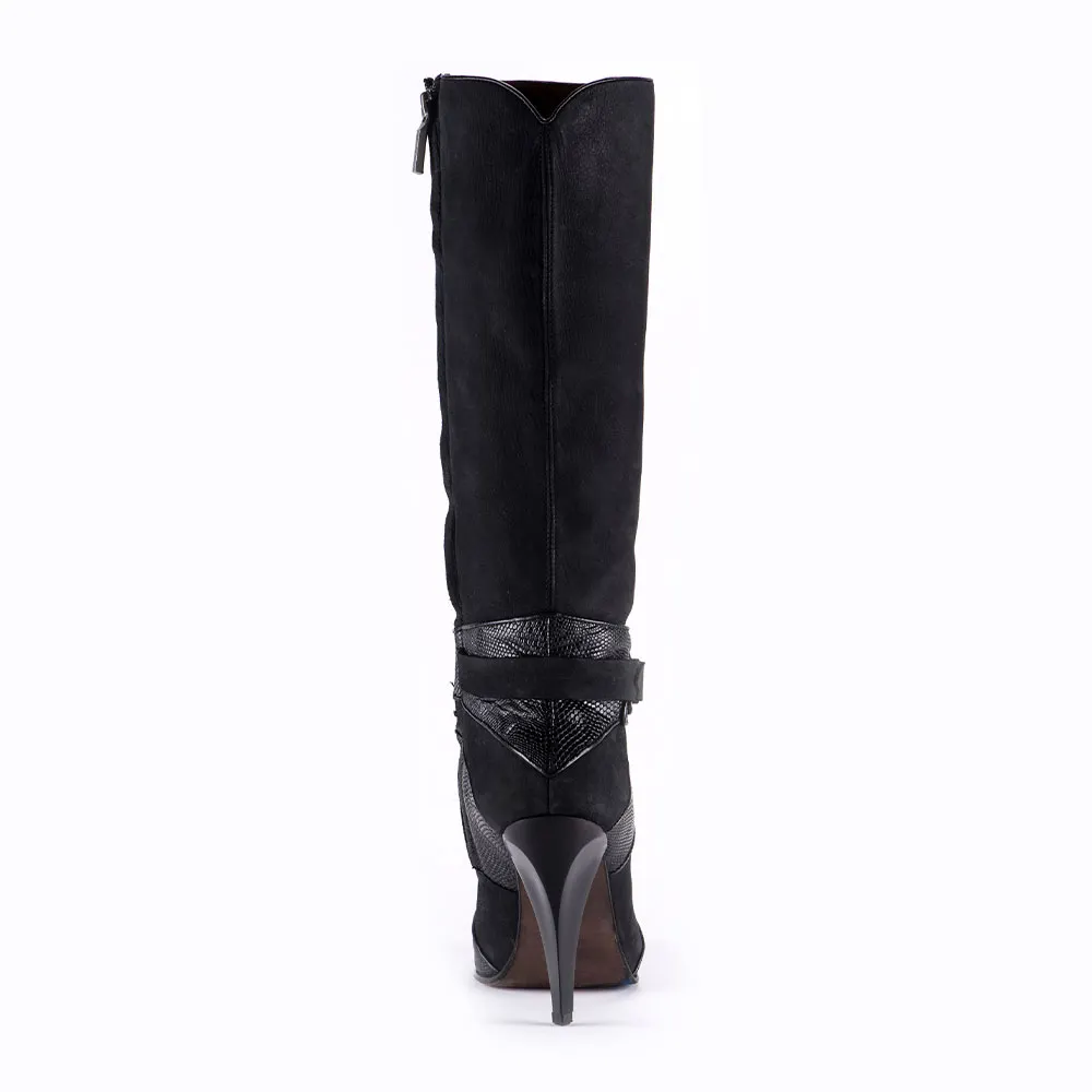 Black Closed Toe Cone Heel Knee-High Platform Boots Women