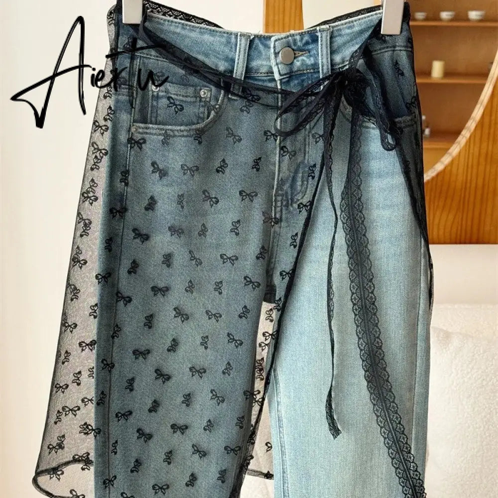 Aiertu  One Piece Korean Floral Embroidery Lace Layering Wearing Single Piece With Half Body Gauze Skirt Butt Curtain Inside Aiertu