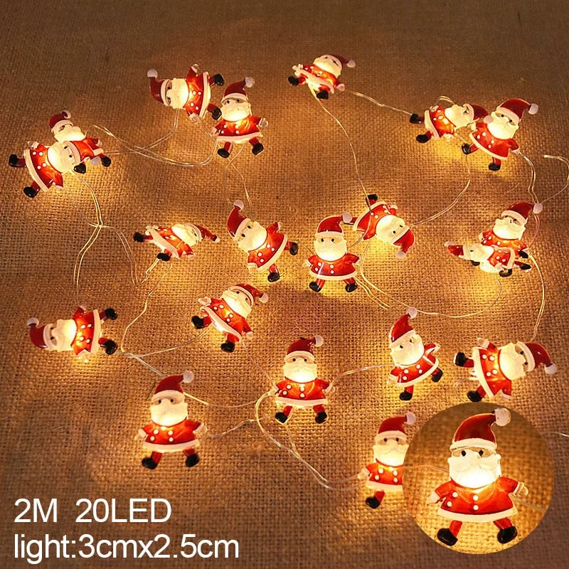 2M 20LED Santa Claus Snowflake LED Light String Christmas Decoration For Home Xmas Tree Ornament 2021 Navidad Kids Gift New Year