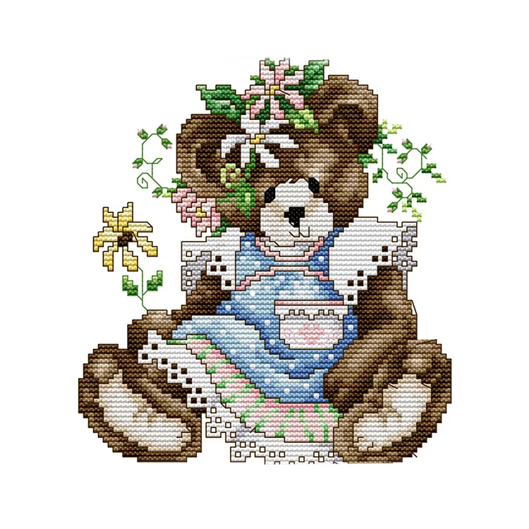 Joy Sunday Bear 14CT Stamped Cross Stitch 21*21CM