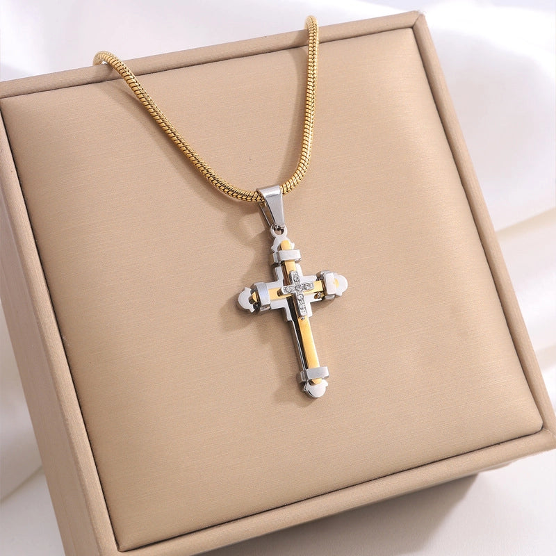 Hip-Hop Streetwear Cross Titanium Steel Pendant Necklace