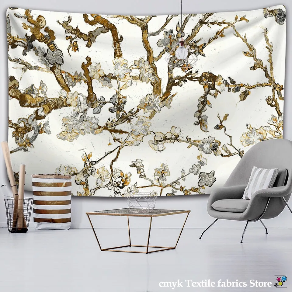 Van Gogh Oil Painting Almond Blossoms Tapestry Headboard Wall Art Bedspread Dorm Tapestry Home Decor