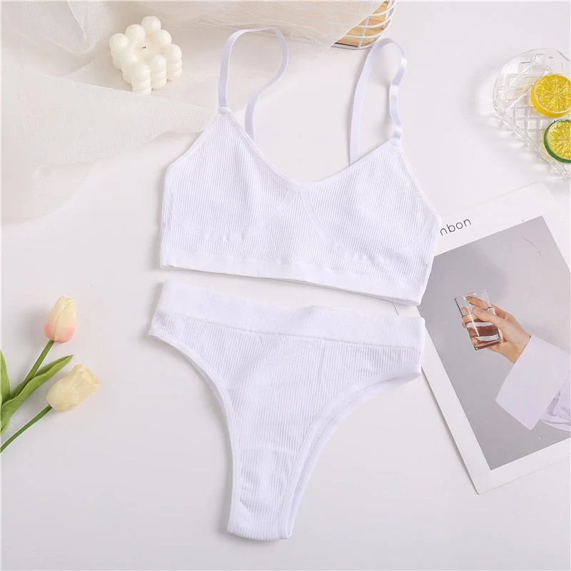 FINETOO Seamless Bra Set Women Wireless Crop Top Suit Sexy Female Tops Low-Rise Panties Comfortable Basic Bras Set Girl Lingerie