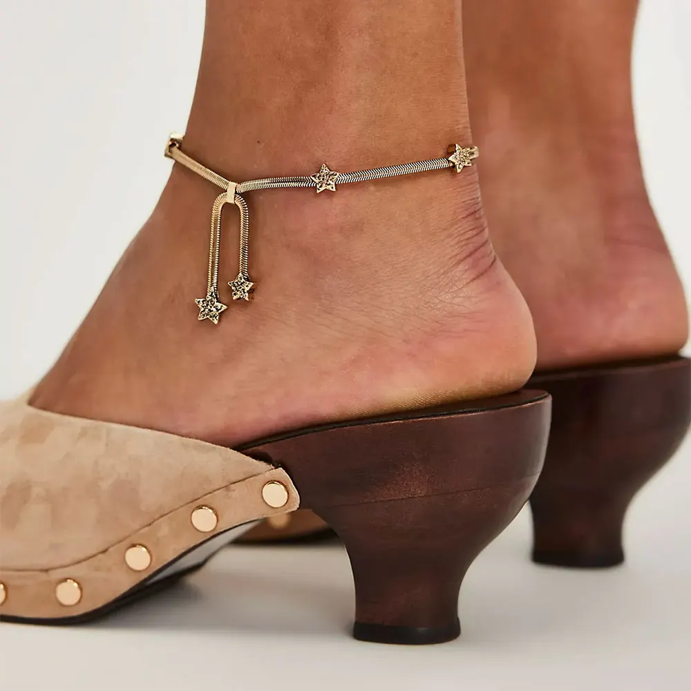 Fashion Beige Vegan Suede Round Toe Mule Clog Heels with Studs