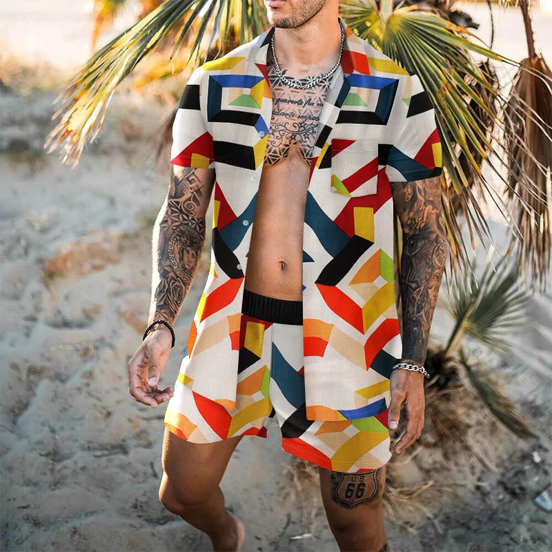 Men's Vintage Graphic Print Shirt Two Piece