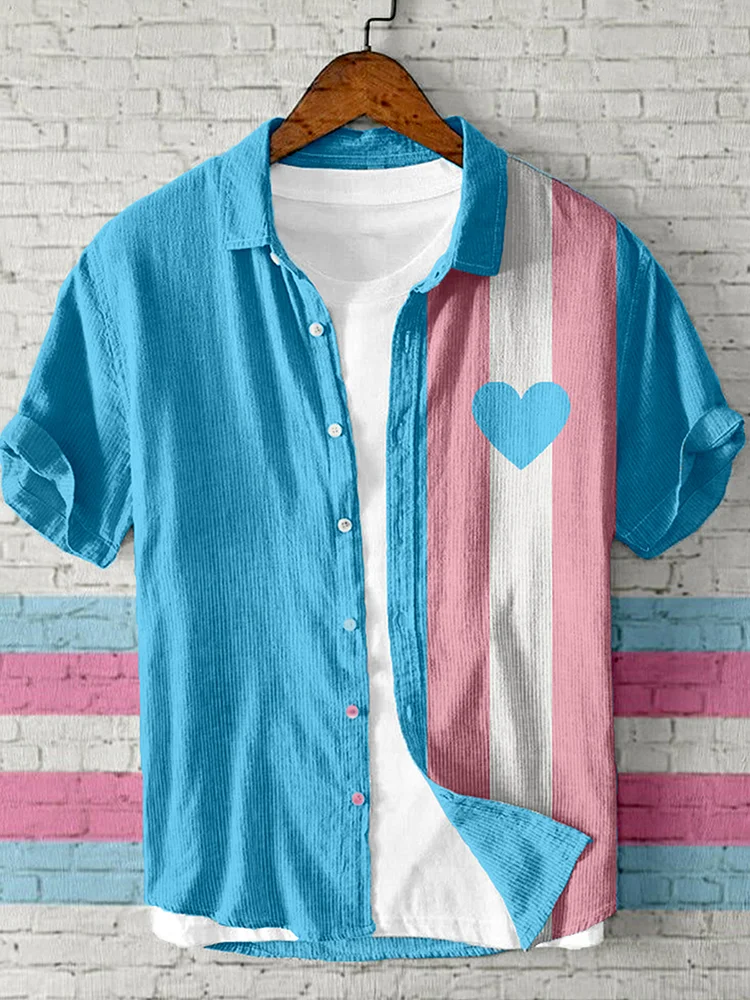 Trans Flag inspiriertes Kontrast-Leinen hemd