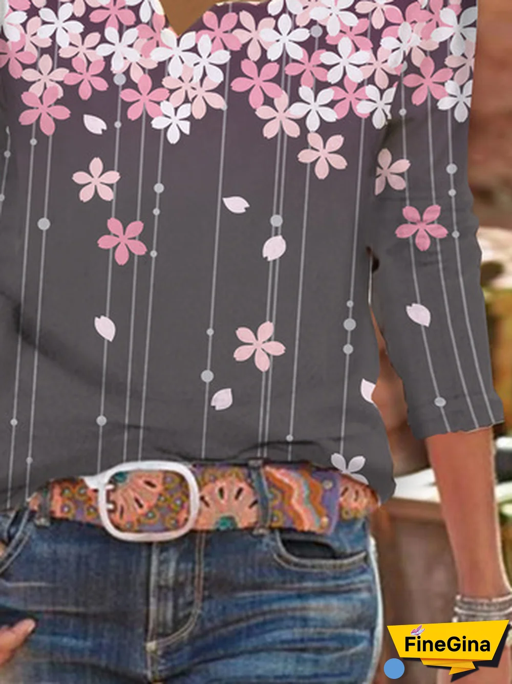 Women Casual Floral Autumn Loose Jersey Long sleeve Regular Regular Medium Elasticity T-shirt