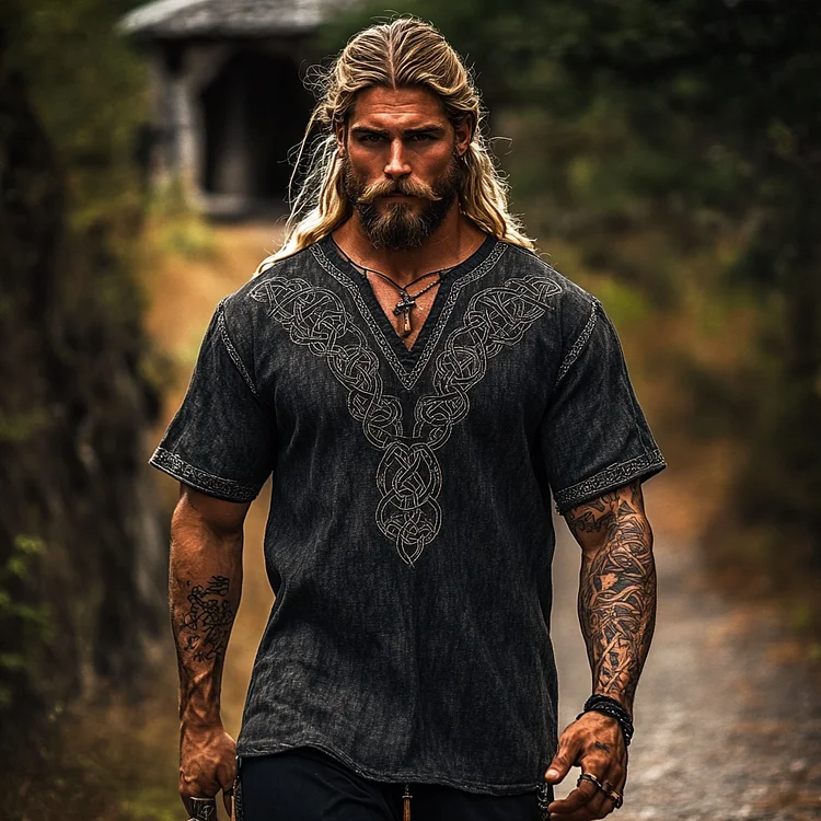 Men's Viking Celtic Knot Art Linen Blend Shirt