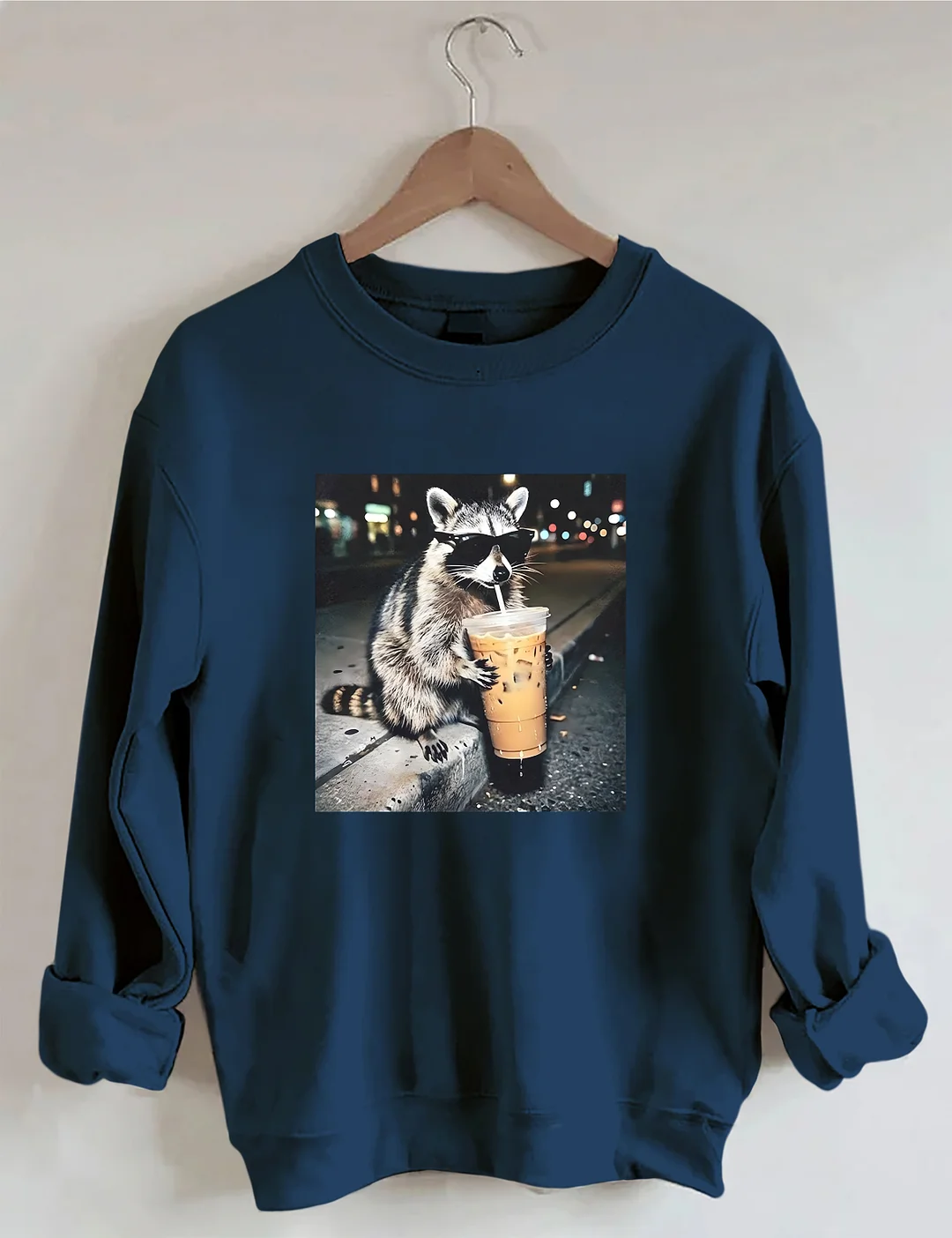 Funny Raccoon Drinking Iced Coffee Sweatshirt