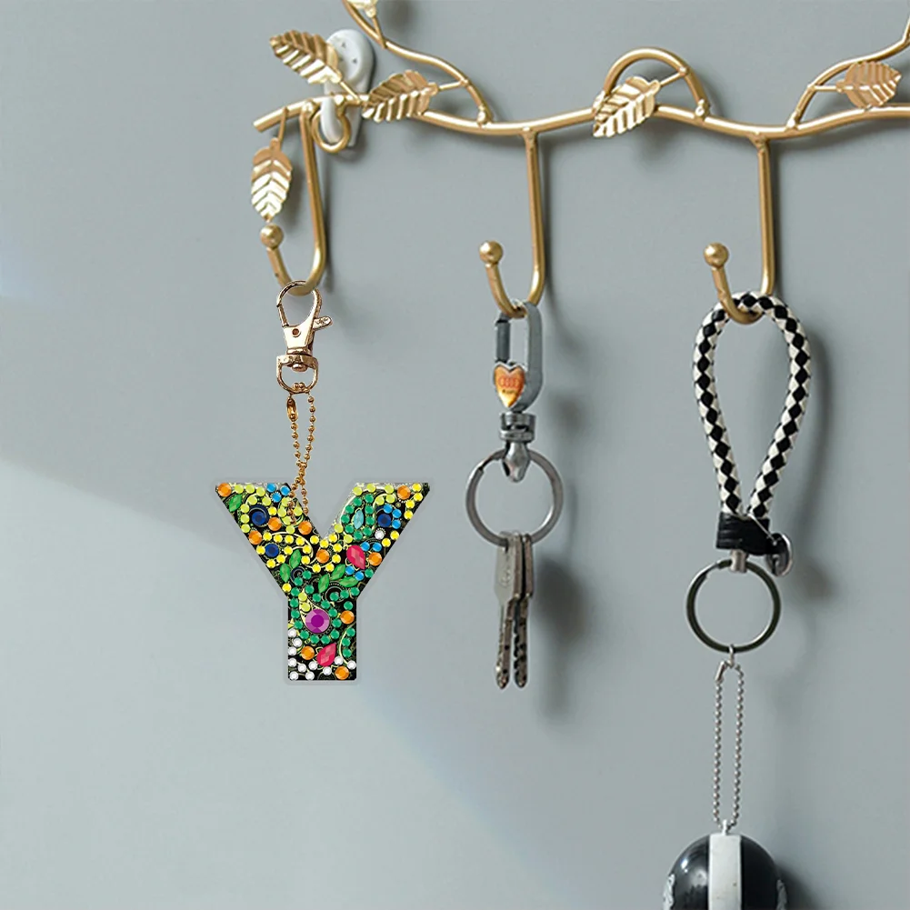 DIY Diamond Art Keychains Handmade Point Drill Key Ring Letters Lady Bag Pendant